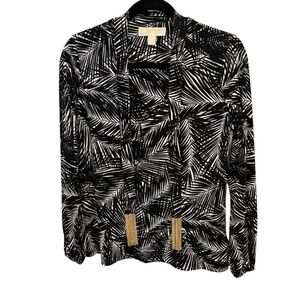 Michael Michael Kors Black White Long Sleeve V-Neck Top Chain Accents Size Small